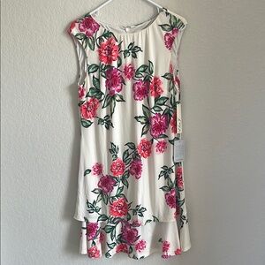 Eliza J Floral Mini Dress - Cream with Pink and Green